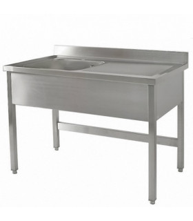 Plonge inox 1 bac et 1 égouttoir à droite 1200x700x950 acier inox 18/10 AISI 304 / 441 - Bertrand PL/1215D+PP/0