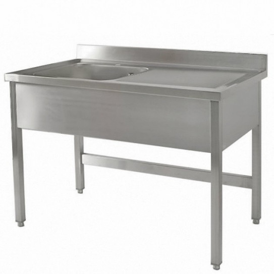 Plonge inox 1 bac et 1 égouttoir à droite 1400x700x950 acier inox 18/10 AISI 304 / 441 - Bertrand PL/1415D+PP/0
