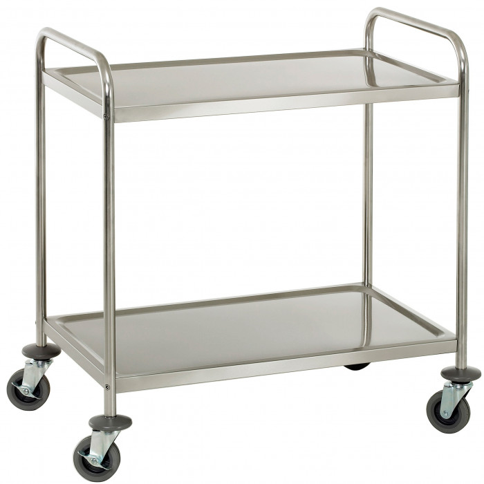 Chariot de service inox petit sur roulettes 2 plateaux F996 Vogue