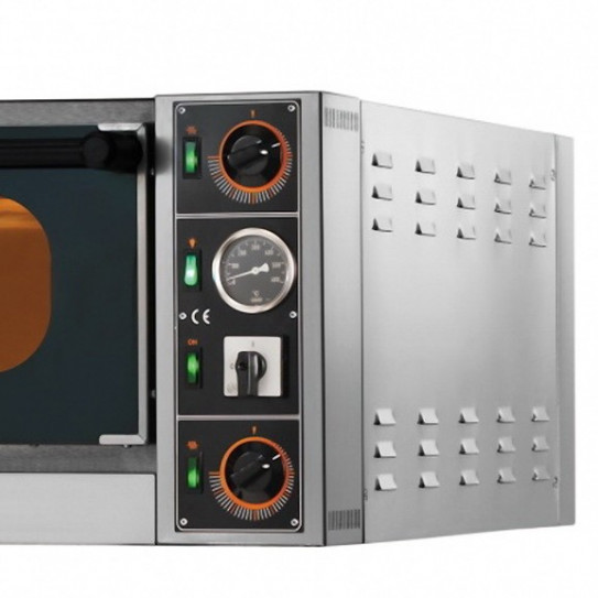 Détail panneau de commande mécanique Four pizza électrique GAM M6G TOP large chambre entièrement pierre réfractaire