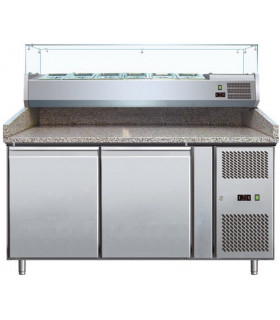 Meuble Pizza Chef 2 portes dessus granit + Vitrine ingrédients réfrigérée - PZ2600TN-VRX380