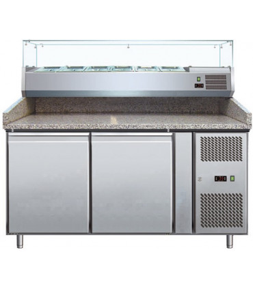 Meuble Pizza Chef 2 portes dessus granit + Vitrine ingrédients réfrigérée - PZ2600TN-VRX380 Meuble Pizza Chef 2 portes dessus granit + Vitrine ingrédients réfrigérée - PZ2600TN-VRX380