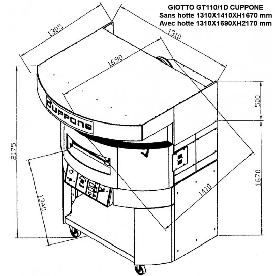 Four pizza GIOTTO CUPPONE GT110/1D shéma dimensions extérieures