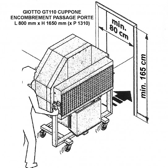 Four pizza GIOTTO GT110 CUPPONE shéma encombrement minimum passage de porte 800 x 1650 mm