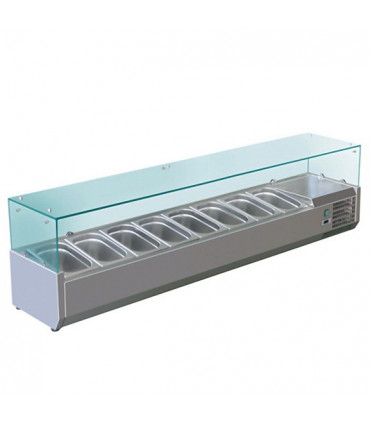 Vitrine à ingrédients réfrigérée avec pare-haleine prévue pour bacs 8xGN1/3 - VRX1800/380 Vitrine à ingrédients réfrigérée avec pare-haleine prévue pour bacs 8xGN1/3 - VRX1800/380