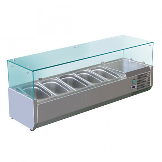 Vitrine à ingrédients réfrigérée 1,4 m avec pare-haleine prévue pour bacs 5xGN1/3 - VRX1400/380