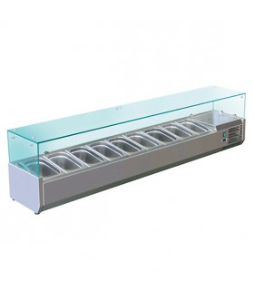 Vitrine à ingrédients réfrigérée avec pare-haleine prévue pour bacs 9xGN1/3 - VRX2000/380