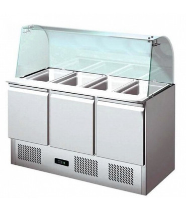 Saladette réfrigérée 3 portes avec pare-haleine en verre + plan de découpe - S903CG Saladette réfrigérée 3 portes avec pare-haleine en verre + plan de découpe - S903CG