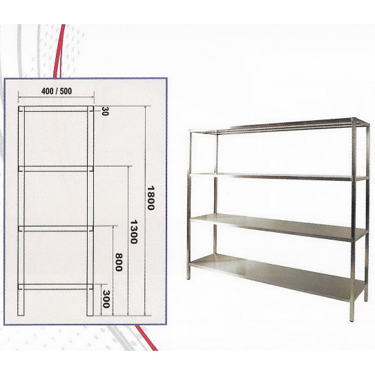 Etagère de sol inox AISI 404 4 niveaux L 1000 à 2000 mm x P 400 x H 1800mm - EDSL Bertrand