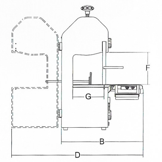 Scie à os SO1840A Dimensions en mm – B≃640 – D≃950 – F≃250 – G≃240