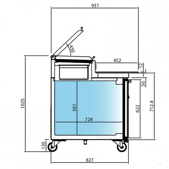 Meuble pizza shéma dim coupe latérale 830x845/1025 mm MR67EN Infrico