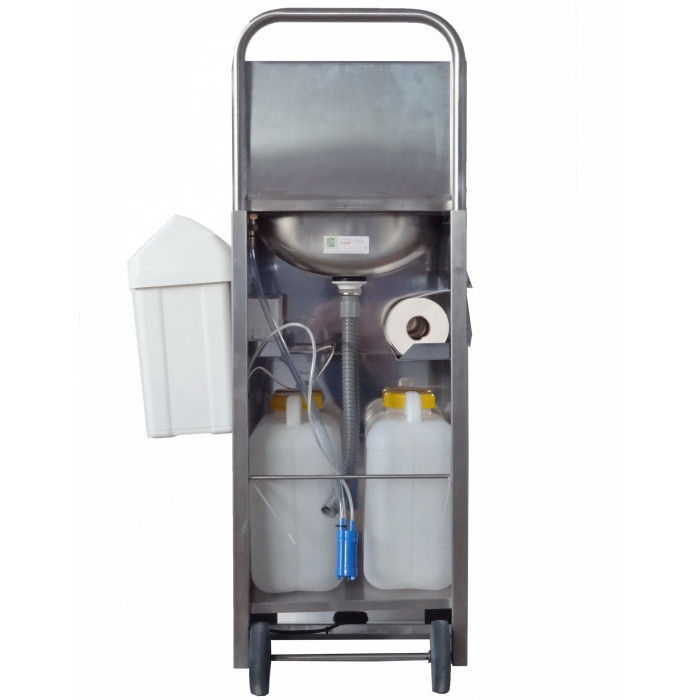 Lave-mains Autonome Portable Sur Pied En Inox - Design Moderne Avec Bouton Poussoir Et Trop-plein - 350x300x850 Mm
