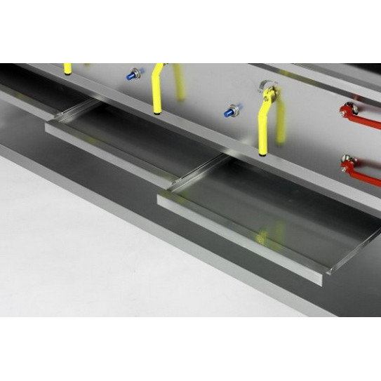 Détail ASIA II C3R14 - Bouton bleu allumage sécurité - Levier jaune alim. brûleur - Vanne rouge ouverture eau