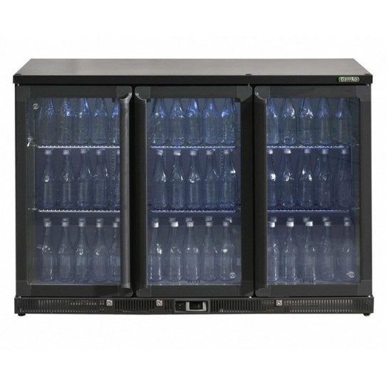 Arrière bar réfrigérée boissons 3 portes vitrées en skin-plate anthracite. Dim ext L1350 x P514 x H900mm - MG2/315G Gamko