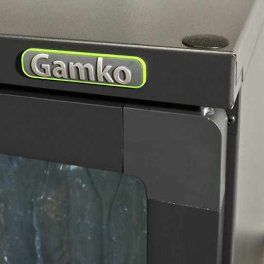 Détail porte vitrée, vitrine de présentation boissons 3 portes vitrées en skin-plate anthracite - MG2/315G Gamko