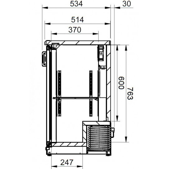 Vue coupe dimensions vitrine de présentation boissons MG Gamko - MG2/315G Gamko