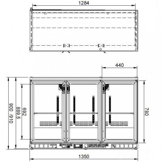 Vue shéma dimensions vitrine de présentation boissons MG Gamko - MG2/315G Gamko