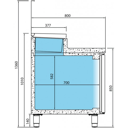 Meuble pizza shéma dim coupe latérale 800x850/1010 mm MPL2300 Infrico