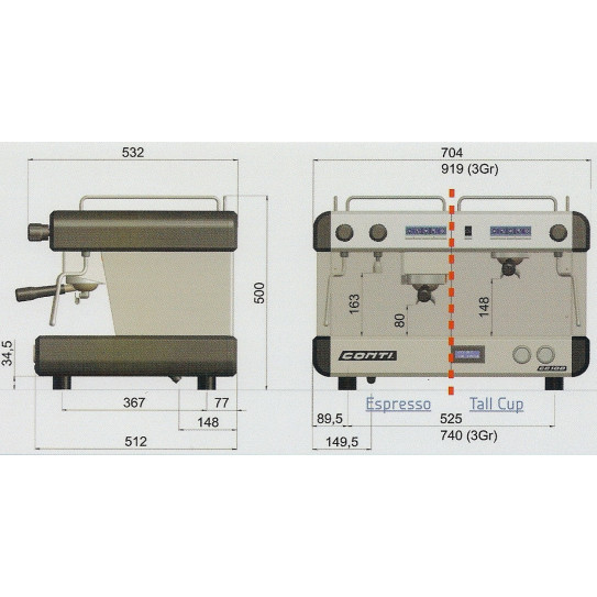 Dimensions machine à café CONTI CC100