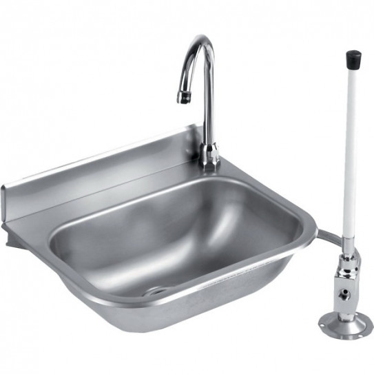 Lave-mains inox à commande fémorale + mitigeur eau chaude/froide