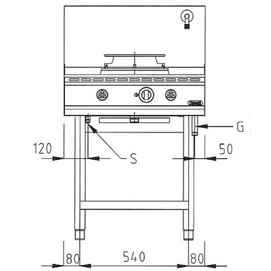 Dimension face Wok 1 brûleur gaz 13 kW - NGER 7-70 Nayati