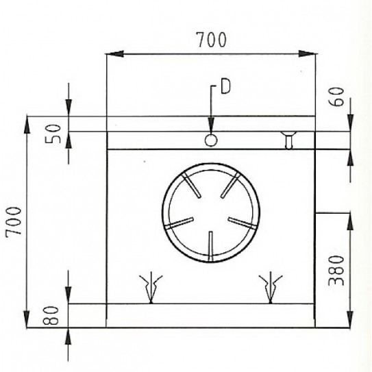 Dimension dessus Wok 1 brûleur gaz 13 kW - NGER 7-70 Nayati