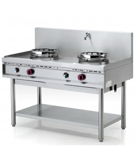 Wok 2 brûleurs dragons gaz 13 kW sur piétement NGER 13-70 Nayati