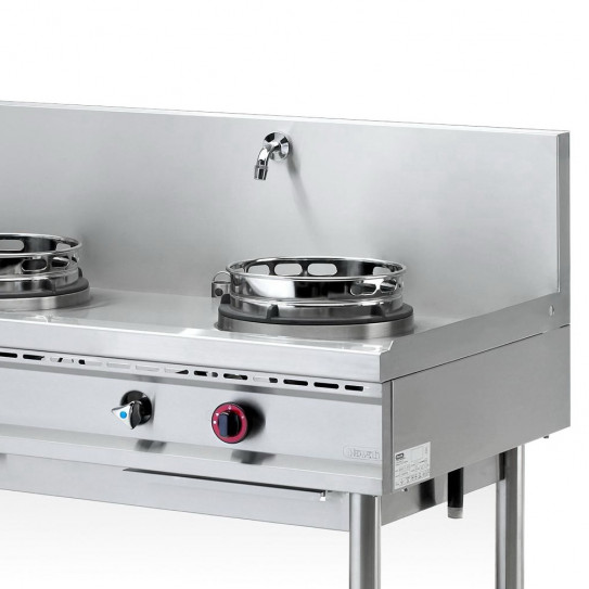 Détail wok 2 brûleurs gaz 13 kW sur pietement NGER 13-70 Nayati
