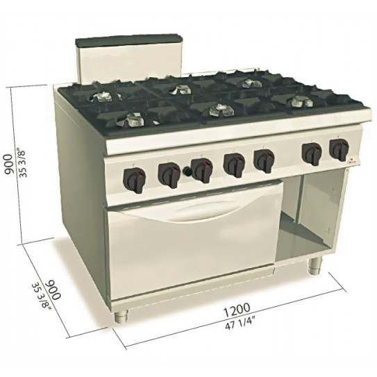 Dimensions piano gaz 6 x 10kW + four gaz SG9F6PSP+FG BERTO'S 13706100