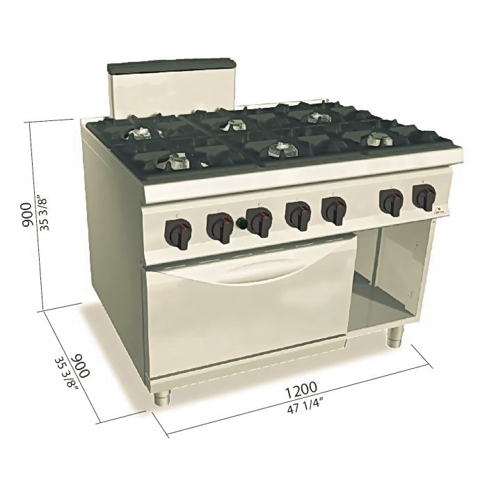 Piano de cuisson professionnel 4 feux gaz + four GN 2/1 GAZ