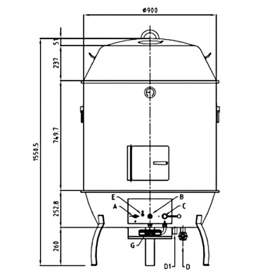 Dimensions rôtissoire gaz pour canard NGDR 900 Nayati