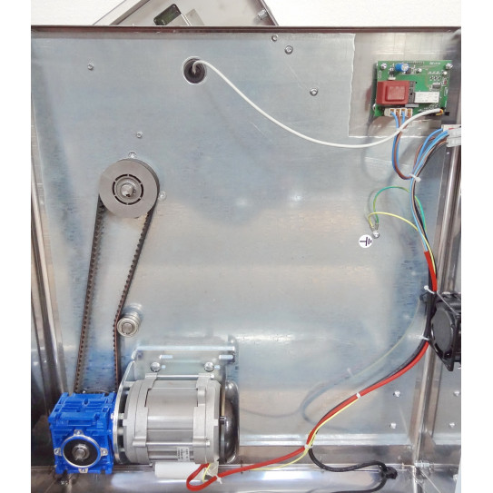 Vu mécanisme courroie crantée motoreducteur façonneuse Pizza Prismafood DSA TG 420 NEW