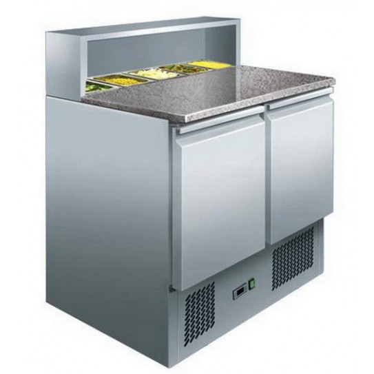 Table meuble préparation pizza et sandwich granit et espace bacs gastro 7450.0070