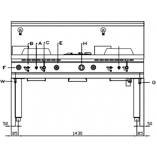 Dimension Wok 3 brûleurs NGWR 16-90 Nayati vue de face