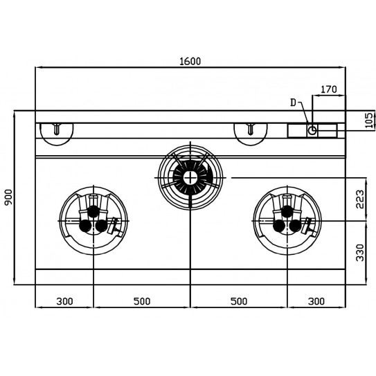 Dimension Wok 3 brûleurs NGWR 16-90 Nayati vue en élévation