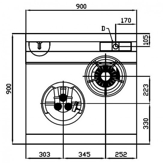 Dimension Wok 2 brûleurs NGWR 9-90 Nayati vue en élévation