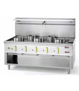 Feux dragon chinois 5 brûleurs wok avec 5 couronnes amovibles Ø 290 - C5R JUMBO + Rideau d'eau Bertrand Teknolam