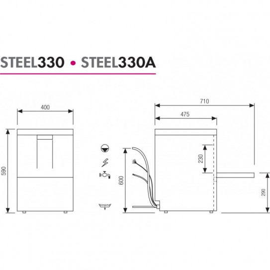 Dimensions lave-verres 35x35 STEEL330 STEELTECH COLGED