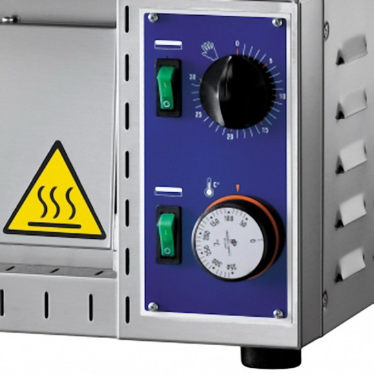 Détail panneau commande minuteur et thermostat Mini four pizza GAM B1+1