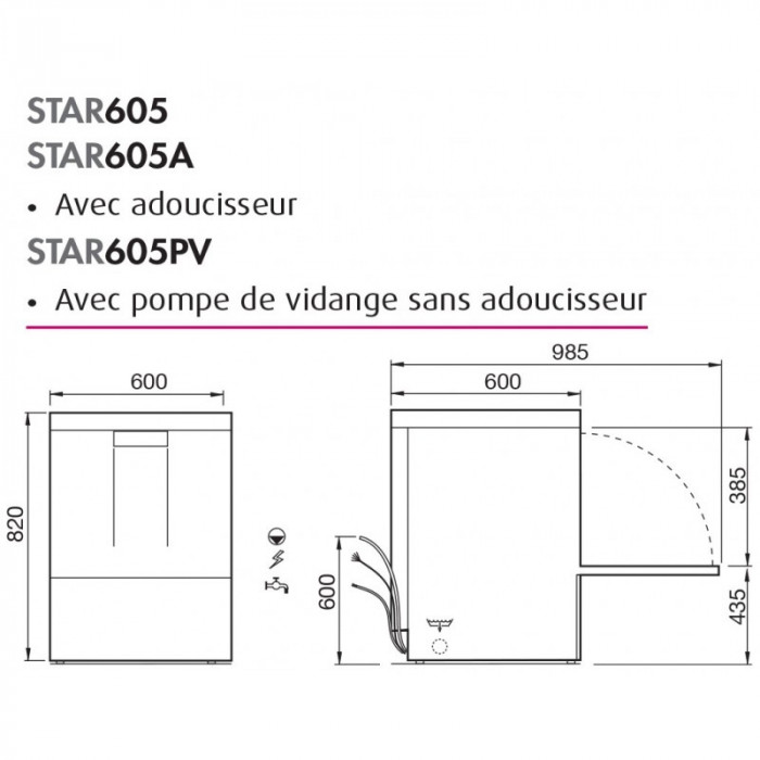 Lave-vaisselle avec panier 50 x 50 cm sans adoucisseur et sans