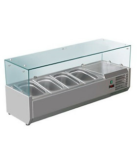 Vitrine à ingrédients réfrigérée 1,2 m avec pare-haleine prévue pour bacs 4xGN1/3 - VRX1200/380