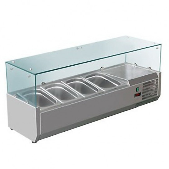 Vitrine à ingrédients réfrigérée 1,2 m avec pare-haleine prévue pour bacs 4xGN1/3 - VRX1200/380