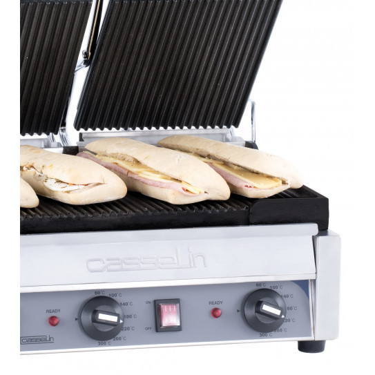 Grill Panini double Premium Rainurée/Rainurée mono 230V - 2,9 kW - CGP2RRP Casselin