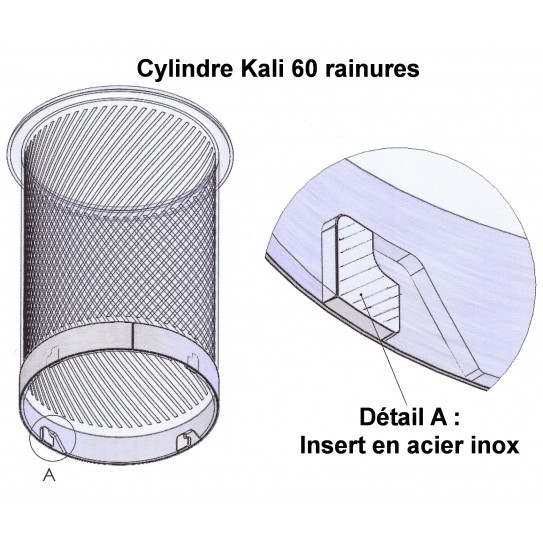 Détail insert inox Cylindre Kali 60 rainures pour bouleuse Pastaline PC200114-5