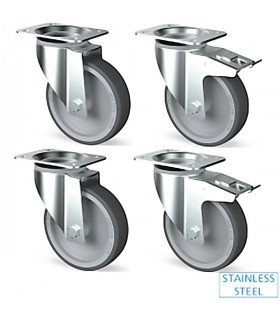 Kit 4 roulettes inox dont 2 freinées AIK4-L Diamond