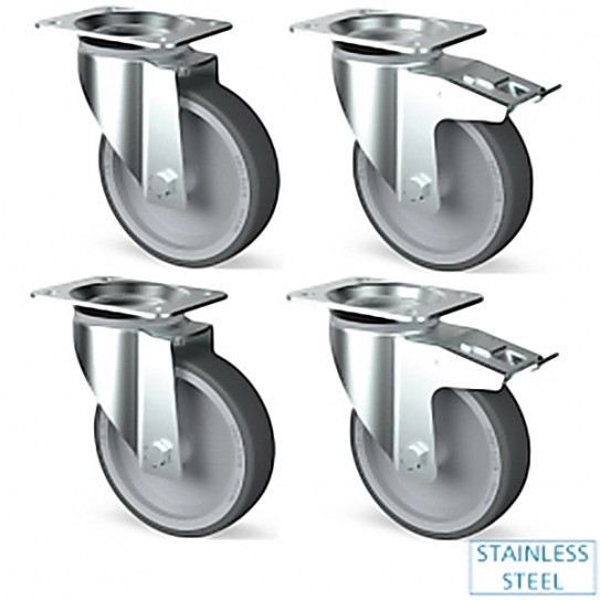 Kit 4 roulettes inox dont 2 freinées AIK4-L Diamond Kit 4 roulettes inox dont 2 freinées AIK4-L Diamond