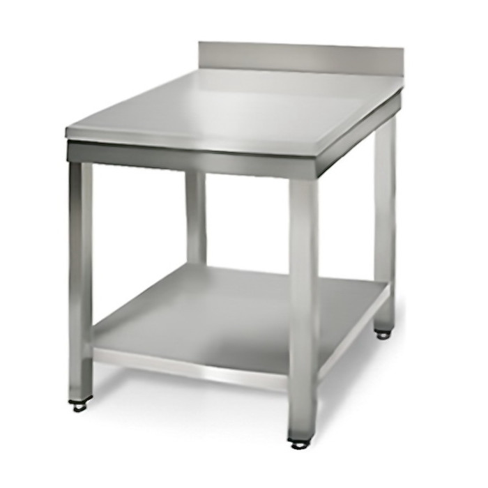 Table inox 700x700 adossée AISI 304 avec 1 sous tablette