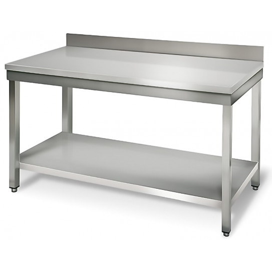 Table inox 1400x700 adossée AISI304 + 1 sous tablette Table inox 1400x700 adossée AISI304 + 1 sous tablette