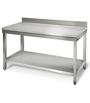 Table inox 1400x700 adossée AISI304 + 1 sous tablette Table inox 1400x700 adossée AISI304 + 1 sous tablette