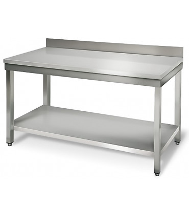 Table inox 1500x700 adossée AISI304 + 1 sous tablette Table inox 1500x700 adossée AISI304 + 1 sous tablette